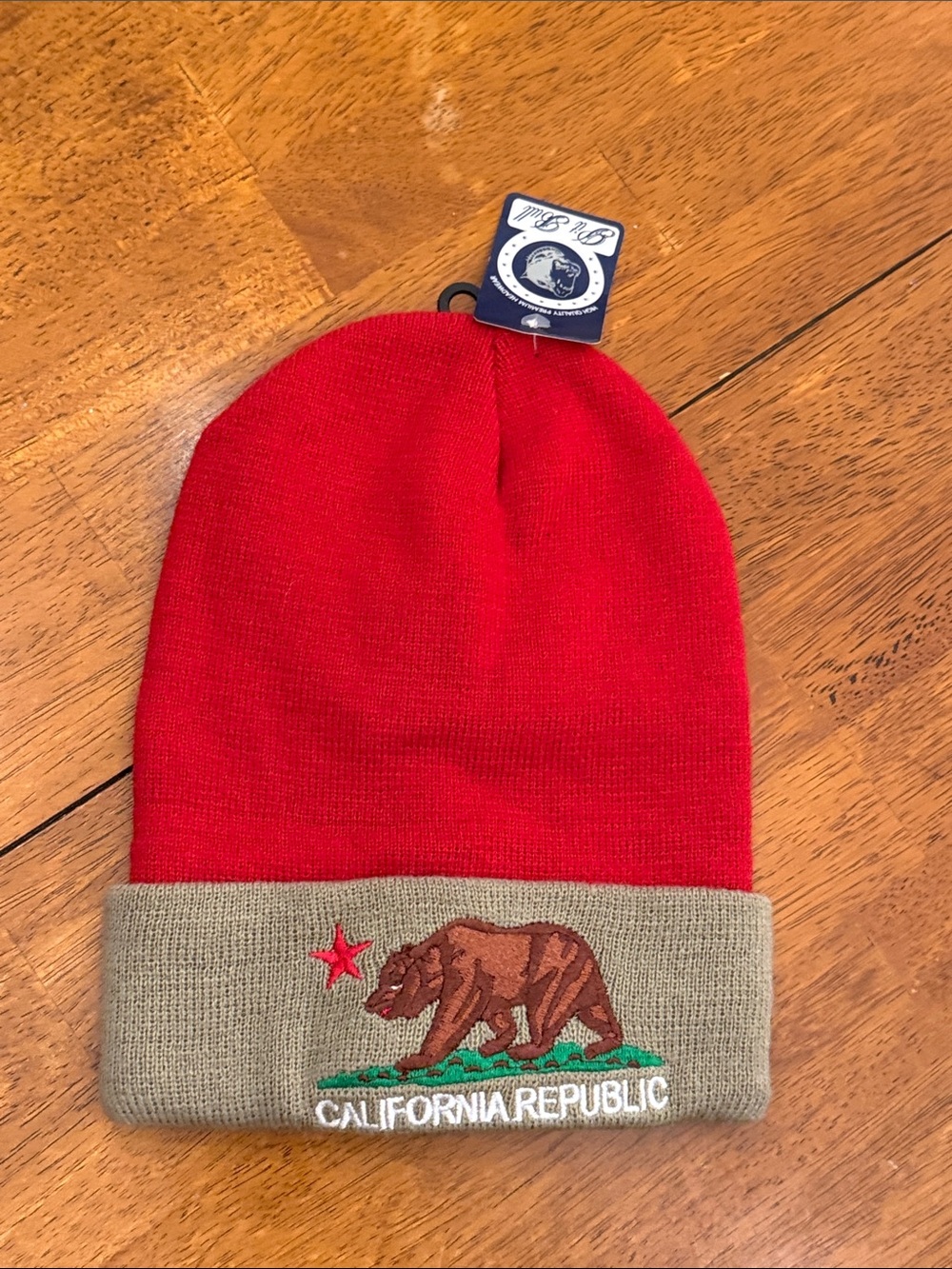 California Republic Red & Tan Beanie Hat